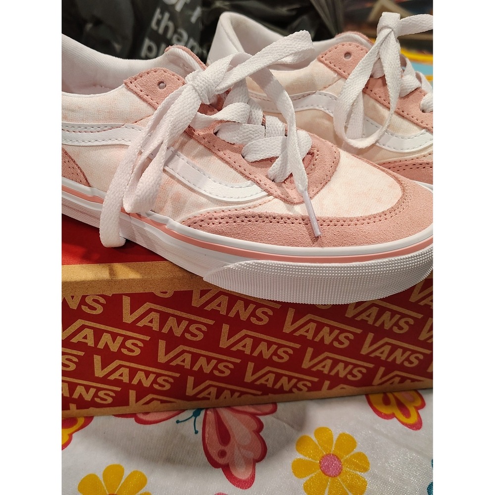 Vans Brooklyn Grunge Wash Coral Blush Pink White Youth Sneakers